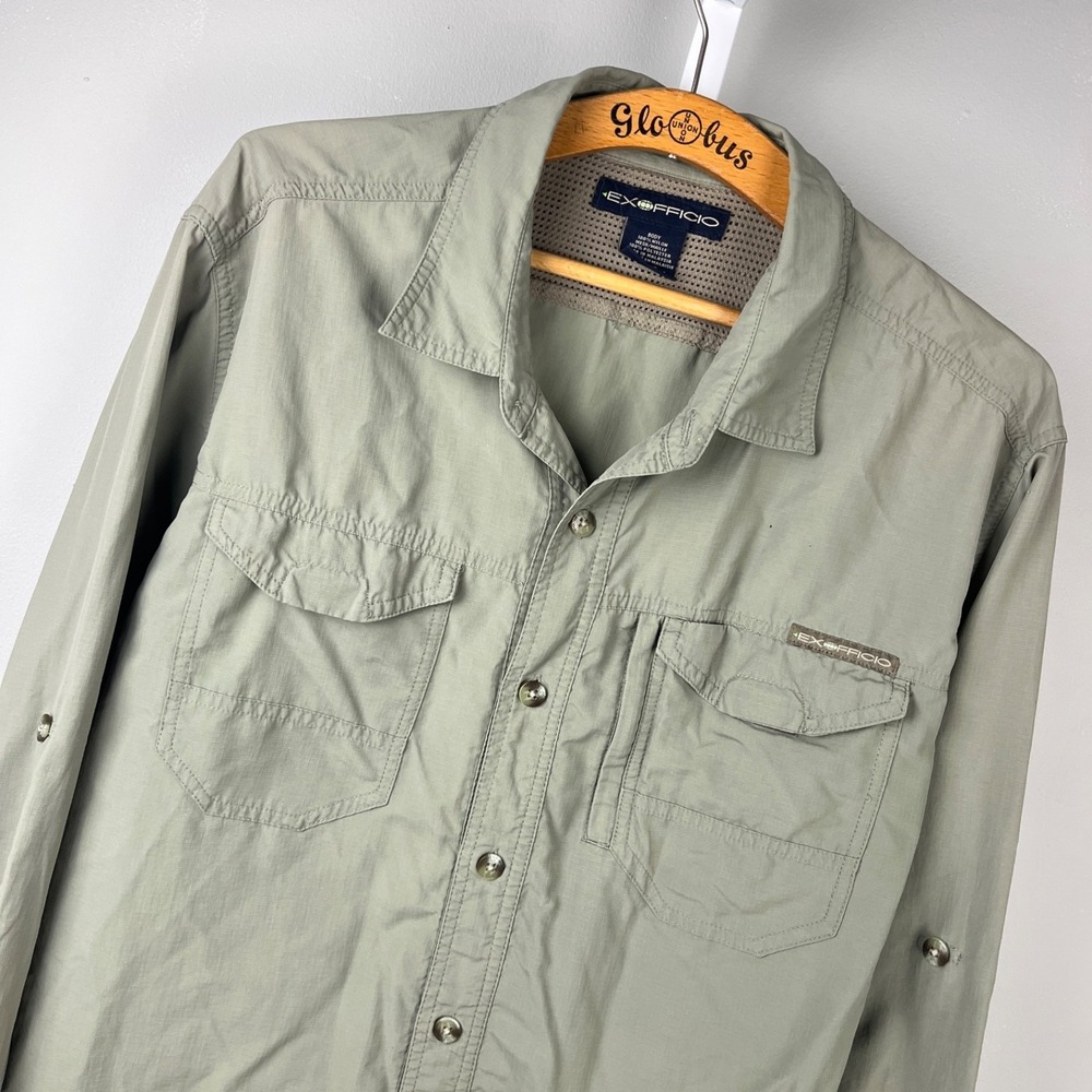 Exofficio‎ Hiking Shirt Mens XL Olive Green Long Sleeve Button Up Outdoors